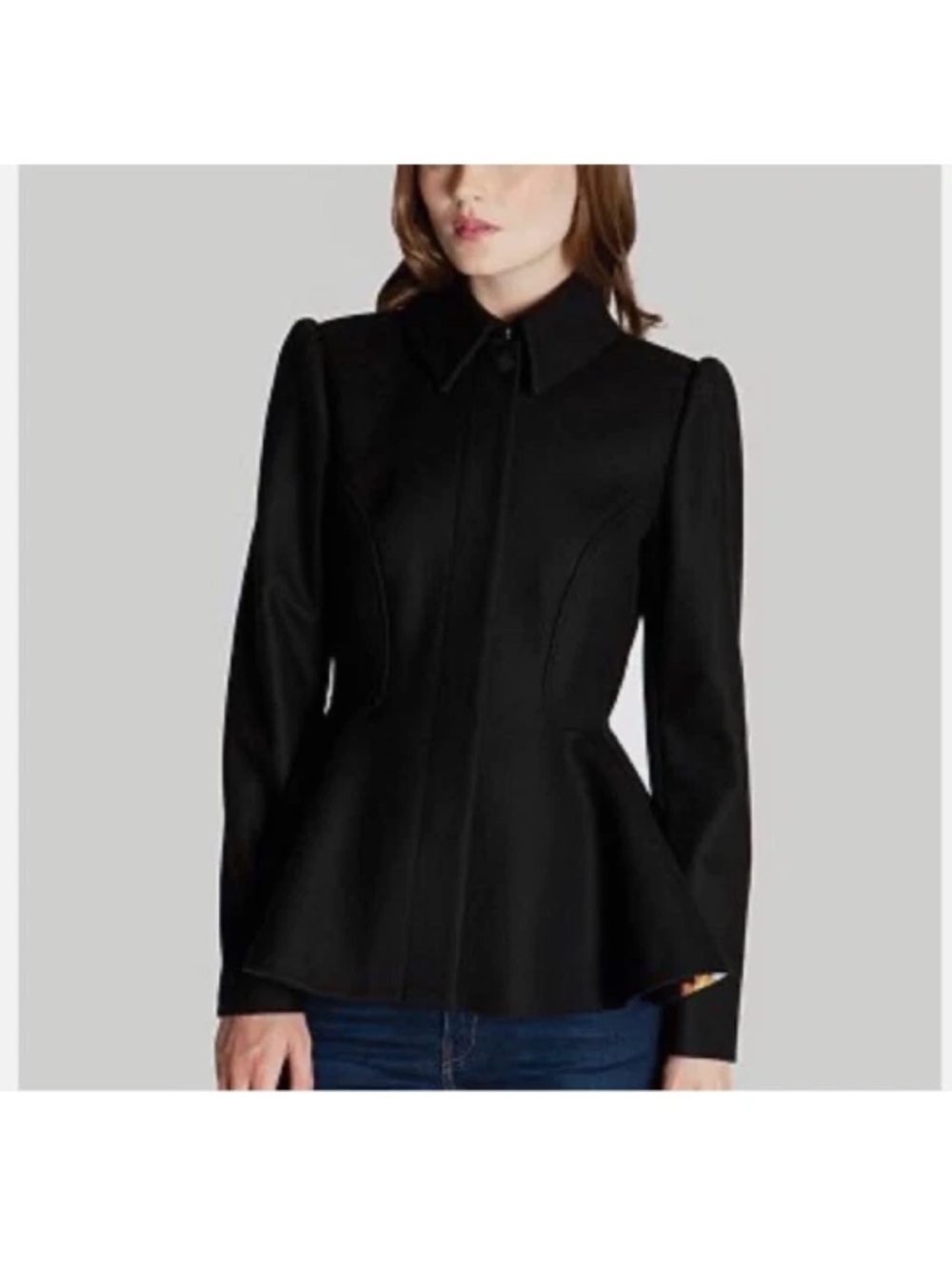 Ted Baker Black Wool Blend Peplum Coat - size 2 Extra Small